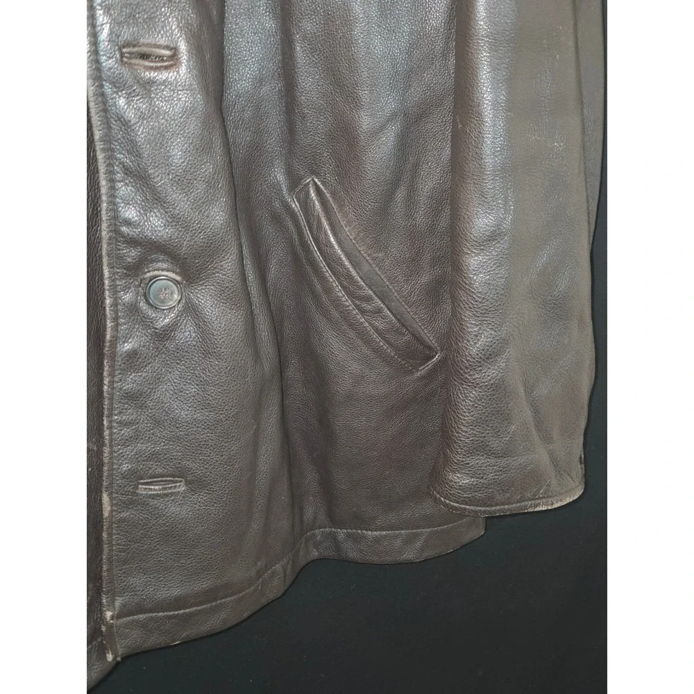 J Crew Vintage Mens Brown Leather Button Front Lined Jacket Size‎ L